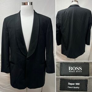 HUGO BOSS Vintage Men's 46R Black Single Button Wool Tuxedo Blazer Jacket